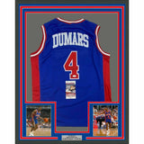 FRAMED Autographed/Signed JOE DUMARS 33x42 Detroit Blue Jersey JSA COA Auto