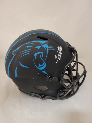 CHUBA HUBBARD SIGNED CAROLINA PANTHERS F/S ECLIPSE SPEED REP HELMET BECKETT QR