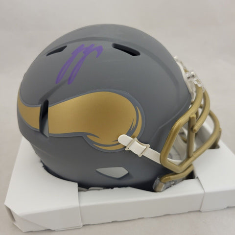 JJ MCCARTHY SIGNED MINNESOTA VIKINGS SLATE SPEED MINI HELMET BECKETT QR