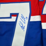 Framed Autographed/Signed John LeClair 35x39 Montreal Red Hockey Jersey JSA COA