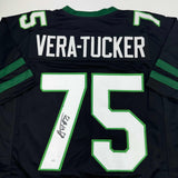 Autographed/Signed Alijah Vera-Tucker New York Black Football Jersey JSA COA