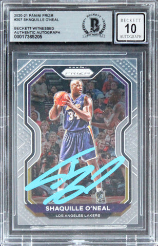 Lakers Shaquille O'Neal Signed 2020 Panini Prizm #207 Card Auto 10! BAS Slabbed