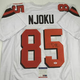 Autographed/Signed DAVID NJOKU Cleveland White Football Jersey PSA/DNA COA Auto