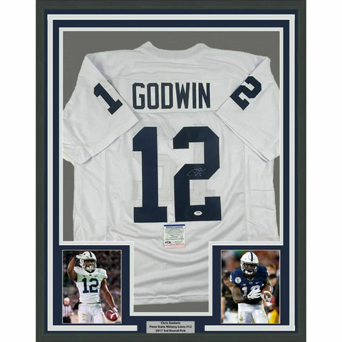 FRAMED Autographed/Signed CHRIS GODWIN 33x42 Penn State White Jersey PSA COA