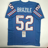 Autographed/Signed ROBERT BRAZILE "HOF 18" Houston Blue Football Jersey JSA COA