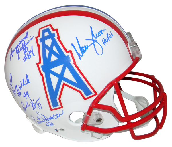 WARREN MOON JEFFIRES WHITE GIVINS RUN & SHOOT SIGNED HOUSTON OILERS F/S HELMET