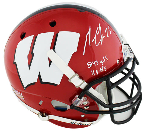 Melvin Gordon Signed Wisconsin Schutt Authentic Red & Blk Helmet - Career Stats