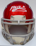 Mac Jones Autographed Patriots Flash Red Mini Helmet (Damaged) Beckett WS86312