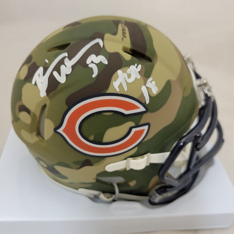 BRIAN URLACHER "HOF 18" SIGNED CHICAGO BEARS CAMO SPEED MINI HELMET BECKETT