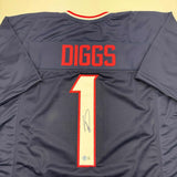 Autographed/Signed Stefon Diggs Houston Blue Football Jersey Beckett BAS COA