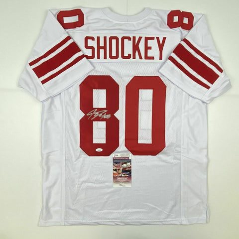 Autographed/Signed JEREMY SHOCKEY New York White Football Jersey JSA COA Auto