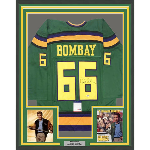 Framed Autographed/Signed Emilio Estevez Gordon Bombay 35x39 Jersey PSA COA