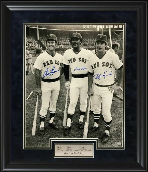 Fred Lynn, Jim Rice & Carl Yastrzemski Signed Auto Photo Framed to 20x24 NEP