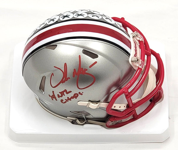 Urban Meyer Signed Ohio State Buckeyes Flash Mini Helmet W/ '14 Natl Champs BAS