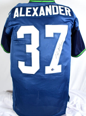 Shaun Alexander Autographed Blue Pro Style Jersey - Beckett W Hologram *Black