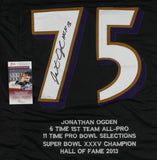 Jonathan Ogden Signed Baltimore Ravens Stat Jersey Inscribed "HOF 13" (JSA COA)