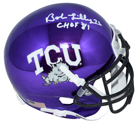 BOB LILLY AUTOGRAPHED TCU HORNED FROGS PURPLE CHROME MINI HELMET W/ CHOF 81