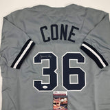 Autographed/Signed DAVID CONE New York Grey Baseball Jersey JSA COA Auto