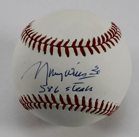 Maury Willis "586 Steals" Signed OML Baseball (Steiner COA) Los Angeles Dodgers