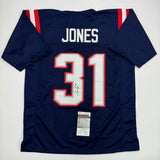 Autographed/Signed Jonathan Jones New England Blue Football Jersey JSA COA