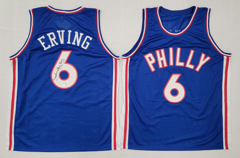 Julius Dr. J Erving Signed 76ers NBA Pro Style Blue Jersey Beckett Witnessed