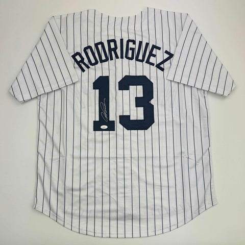 Autographed/Signed Alex Rodriguez New York Pinstripe Baseball Jersey JSA COA