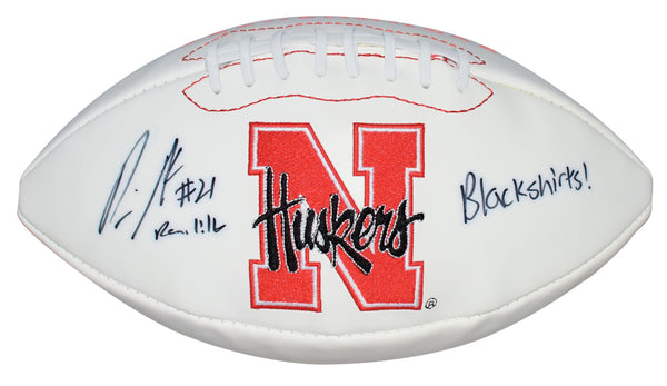 PRINCE AMUKAMARA SIGNED NEBRASKA CORNHUSKERS WHITE LOGO FOOTBALL W/ BLACKSHIRTS