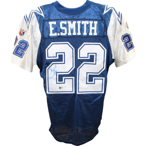 Emmitt Smith Autographed Dallas Cowboys Blue Wilson sz 46 Jersey Beckett 48391