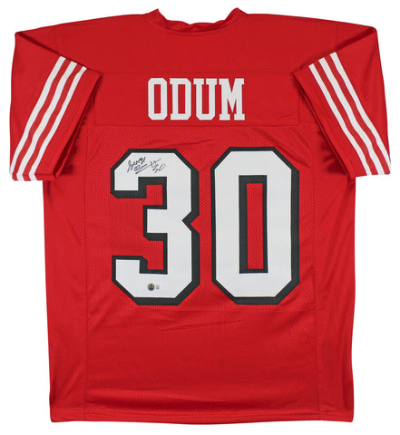 George Odum Authentic Signed Red Pro Style Jersey w/ Dropshadow BAS Witnessed