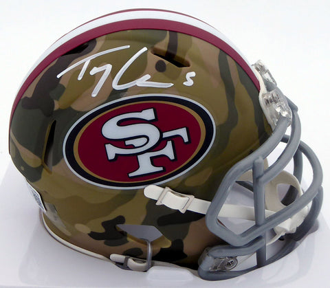 TREY LANCE AUTOGRAPHED SIGNED 49ERS CAMO SPEED MINI HELMET BECKETT QR 194737