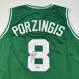 Autographed/Signed Kristaps Porzingis Boston Green Basketball Jersey JSA COA