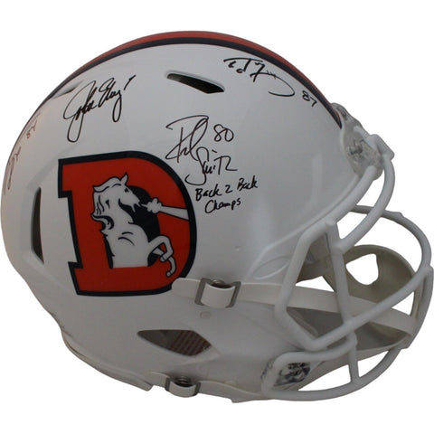 John Elway Shannon Sharpe Ed McCaffrey Rod Smith Signed Pro Helmet BAS 45441