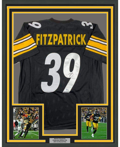 Framed Autographed/Signed Minkah Fitzpatrick 35x39 Black Jersey Beckett BAS COA