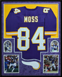 FRAMED IN SUEDE MINNESOTA VIKINGS RANDY MOSS AUTOGRAPHED SIGNED JERSEY JSA COA