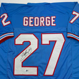 Autographed/Signed Eddie George Tennessee Retro Blue Football Jersey Beckett COA