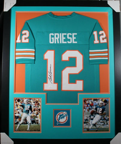 BOB GRIESE (Dolphins teal TOWER) Signed Autographed Framed Jersey JSA