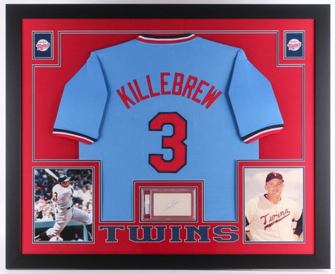 Harmon Killebrew Signed Twins 35x43 Framed Display / Jersey & Signed Cut PSA/DNA