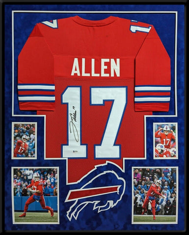 FRAMED IN SUEDE BUFFALO BILLS JOSH ALLEN AUTOGRAPHED SIGNED JERSEY BECKETT COA