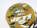 LADAINIAN TOMLINSON AUTOGRAPHED JETS CAMO MINI HELMET HOF 17 BECKETT 232615