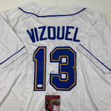 Autographed/Signed Omar Vizquel Seattle White Baseball Jersey JSA COA