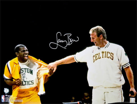 Larry Bird Signed Celtics Retirement Night w/Magic Johnson 16x20 Photo -(SS COA)