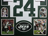 FRAMED NEW YORK JETS DARRELLE REVIS AUTOGRAPHED SIGNED JERSEY BECKETT HOLO