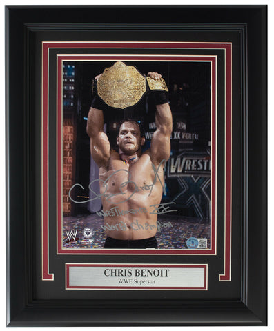 Chris Benoit Signed Framed 8x10 WWE Photo 2x Inscriptions BAS