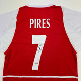 Autographed/Signed Robert Pires Arsenal Red Soccer Jersey Beckett BAS COA