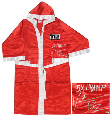 Vinny 'Paz' Pazienza Signed Title Red Boxing Robe w/5x Champ - (SCHWARTZ COA)