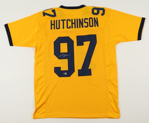 Chris Hutchinson Signed Michigan Wolverines Throwback Jersey (Beckett) Def. End