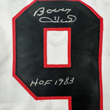 Framed Autographed/Signed Bobby Hull 33x42 HOF 1983 Chicago White Jersey JSA COA