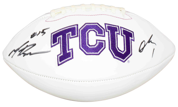 MAX DUGGAN & QUENTIN JOHNSTON SIGNED TCU HORNED FROGS LOGO FOOTBALL BECKETT