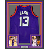 Framed Autographed/Signed Steve Nash 35x39 Phoenix Purple Jersey Beckett BAS COA