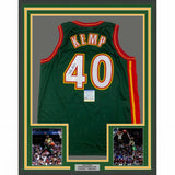 FRAMED Autographed/Signed SHAWN KEMP 33x42 Seattle Dark Green Jersey PSA/DNA COA